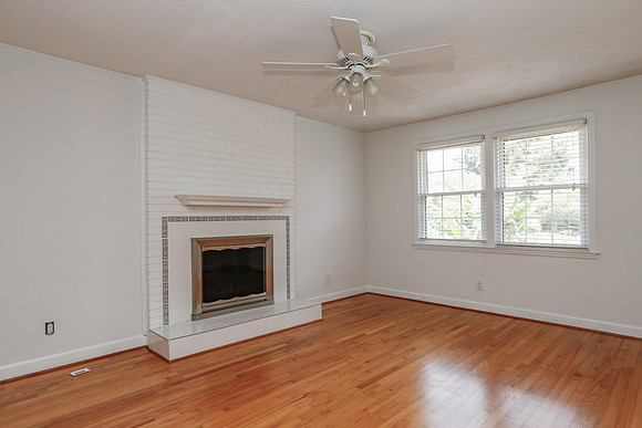 Den with gas fireplace